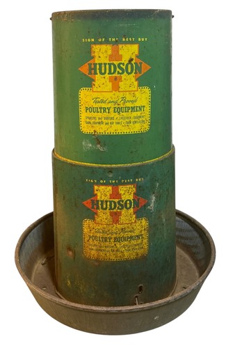 Antique Hudson Poultry Equipment Metal Chicken Feeder Complete