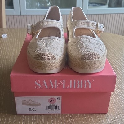 Sam & Libby Ecru Lace Buckle Mary Jane Girls' Flats Size 8.5 Comfort