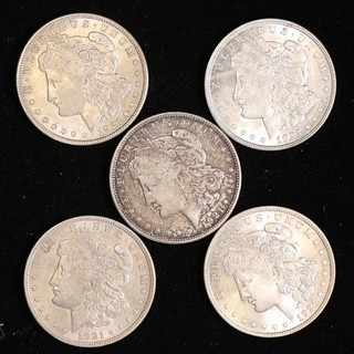NR LOT 5 MORGAN NO RESERVE 90% SILVER DOLLARS COINS FREE SHIPPING
