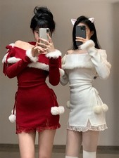 Christmas New Years Bodycon Knitted Mini Dress Women Casual Long Sleeve Dress