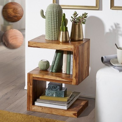 Massivholz Beistelltisch ''S'' Cube Design Couchtisch Massiv Holz Modern Regal Neu