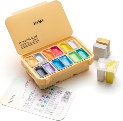 HIMI Metallic Jelly Gouache Paint Set   12 Colors, 12g, Non-Toxic, Travel