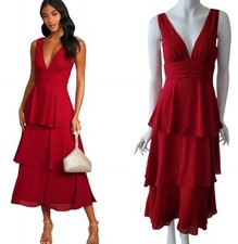 Lulu's Celebration Time Red Sleeveless Tiered Midi Dress Style Romantic Small