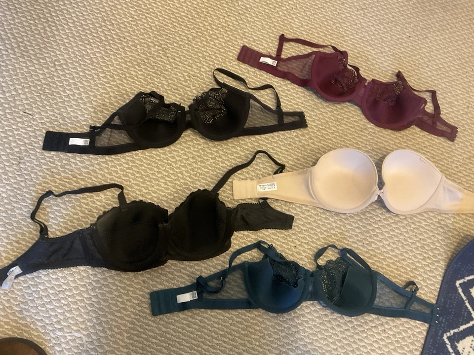 Lot 5 DKNY Wacoal Pour moi? Bras Underwire 34DD 34E Black Burgundy Strapless - Image 2 of 4