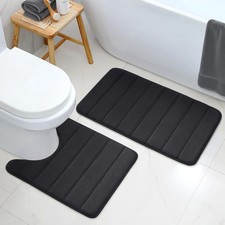 2 PCS Bathroom Rugs Sets Memory Foam Non Slip Absorbent Bath Mats Black