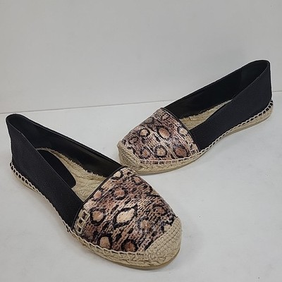 NIB Giambattista Valli  Black Snake Skin Linen Espadrilles Women's US 7.5 Flat