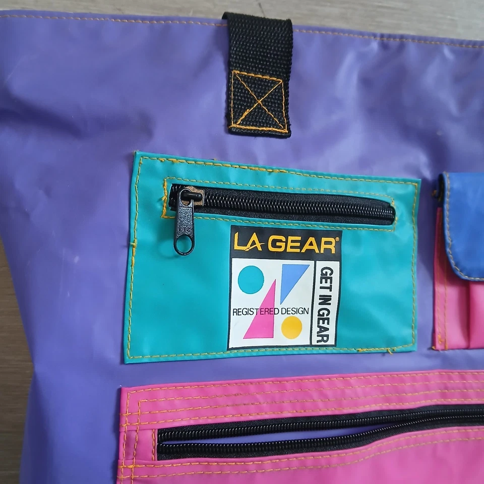LA GEAR Vintage 80s 90s Retro Neon Colorblock Gym Duffel Travel Bag Vapor Wave - Image 3 of 4