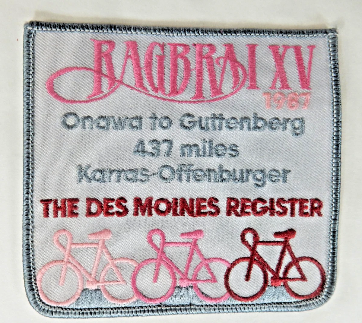 1987 Ragbrai XV Cycling Patch, Century, St. Anthony Loop, History 437 miles
