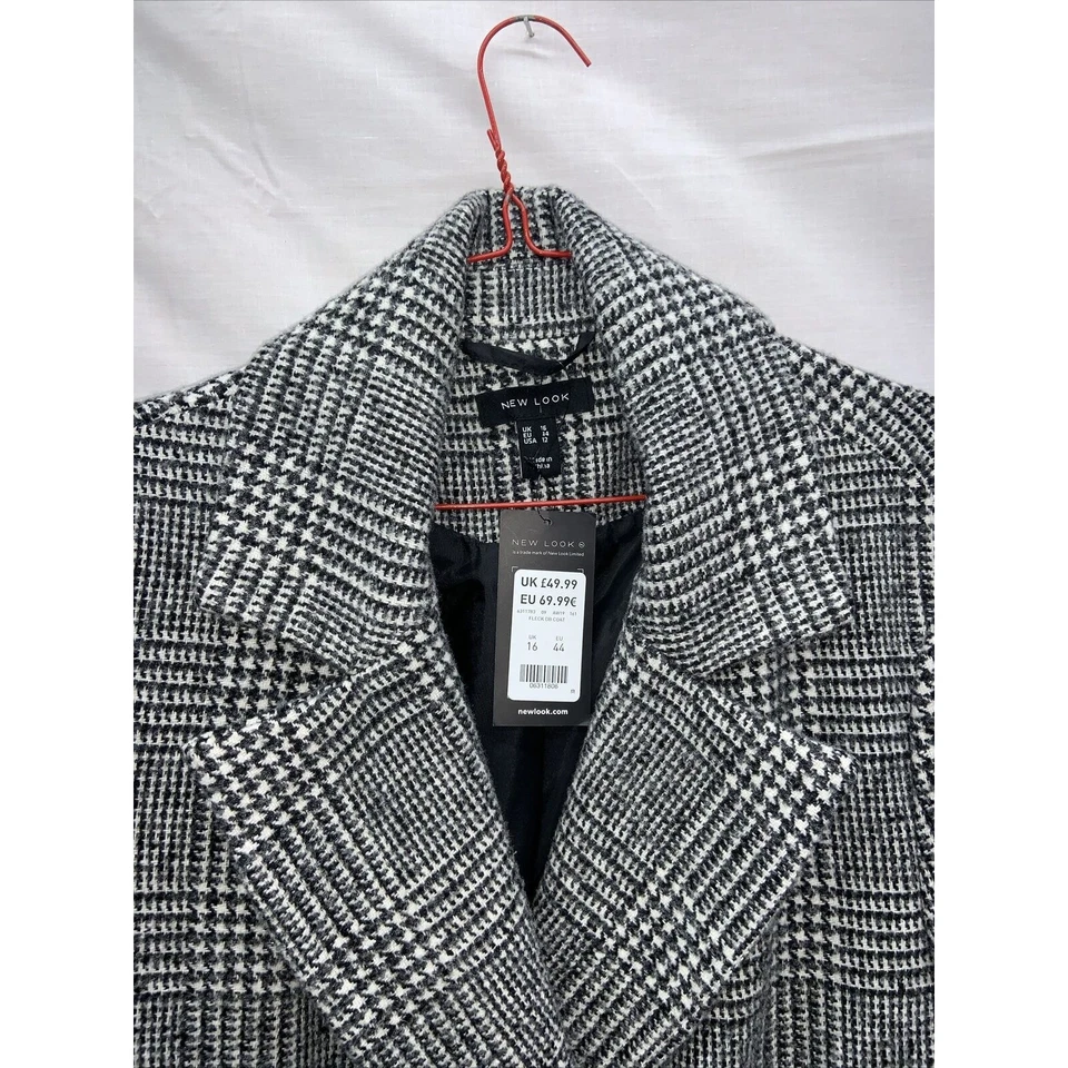 New Look Checked Double Breasted Coat - Uk 16 NWT RRP £49.99 - Image 4 of 4