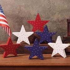 6 Pcs 4th of July Decorations Wooden Stars Rustic Star Red White Blue Tiered Tra