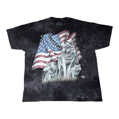 VTG The Mountain Charcoal Wolf Flag Classic Cotton Tee Shirt Size 2XL