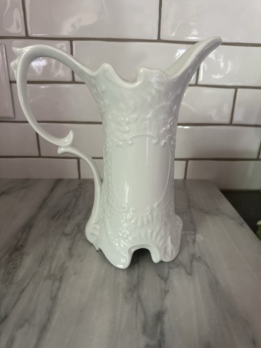 Vintage Paris Royal Porcelain Ironstone Pitcher White Embossed Vintage 9” French - Picture 11 of 13