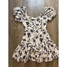 ASTR the Label Floral Puff Sleeve Cutout Mini Dress Cream Black Size S