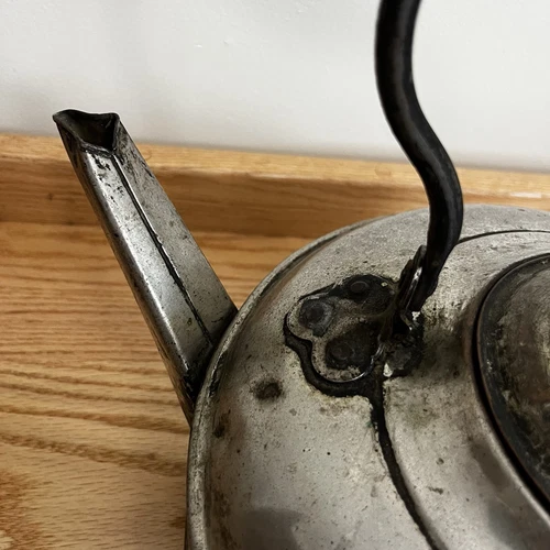 Vintage 10" Diameter Large Metal Aluminum Kettle Wood Handle Primitive Decor - Picture 7 of 14