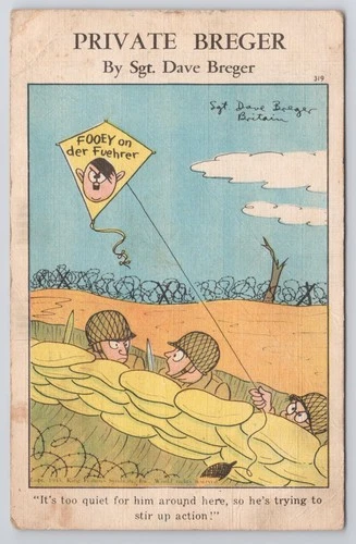 Private Breger It's Too Quiet Military Comic Postcard Hitler WW2 Soldier
