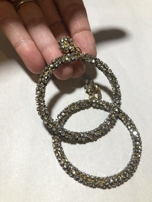 Miriam Haskell Rose Monte Crystals Hoop Earrings Vintage 1940 s-50 s.