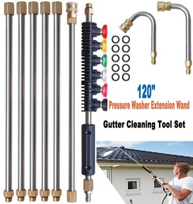 High Pressure Washer Gun Extension Wand Lance Gutter Cleaner Nozzles Kit 4000PSI