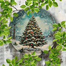 1pc 2D 1pc 7.87x 7.87inch Round Aluminum Metal Wall Decoration- Vintage Tree Sno