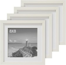 Cispree 8x8 Photo Frame-White(4Pack), Solid Wood Picture Frame for 8x8 inch(20.3