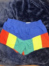 1980s Men  s Swim Trunks Freestyle Color Block Blue Green Red Yellow Size M