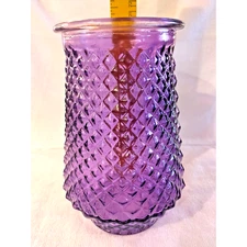 Purple Flower Vase Diamond Pattern 8" Flash Painted Round Glass Vase Flaws