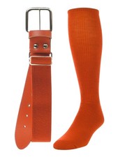 Youth Small Orange Baseball Sock Belt Combo Set Adjustable Elastic Belt