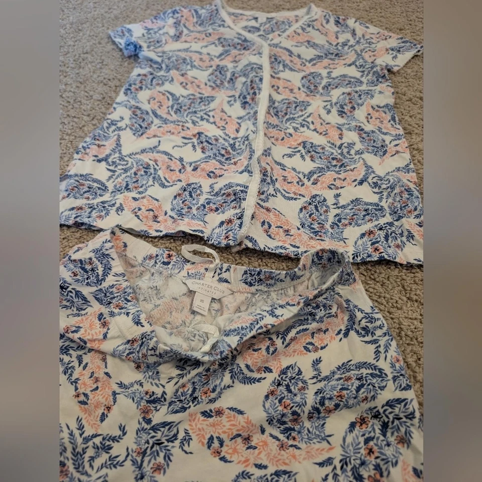 Charter Club Intimates 2 Piezas PJ Set Extra Pequeño Paisley Diseño Botón Foto 3 de 3
