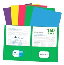 Two Pocket Folders, 160 Pack 2 Pocket Yellow, Green, Blue, Red, Purple