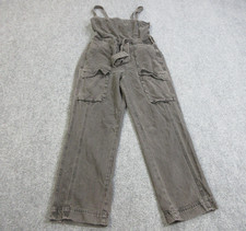 Free People Jumpsuit Womens Large Black Utility Cargo Pockets Twill Straight Leg