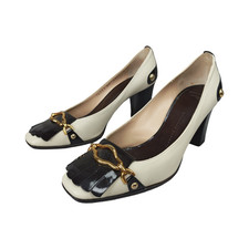Giuseppe Zanotti Two-Tone Leather Fringe Pumps with Gold-Tone Sz. 34/US4