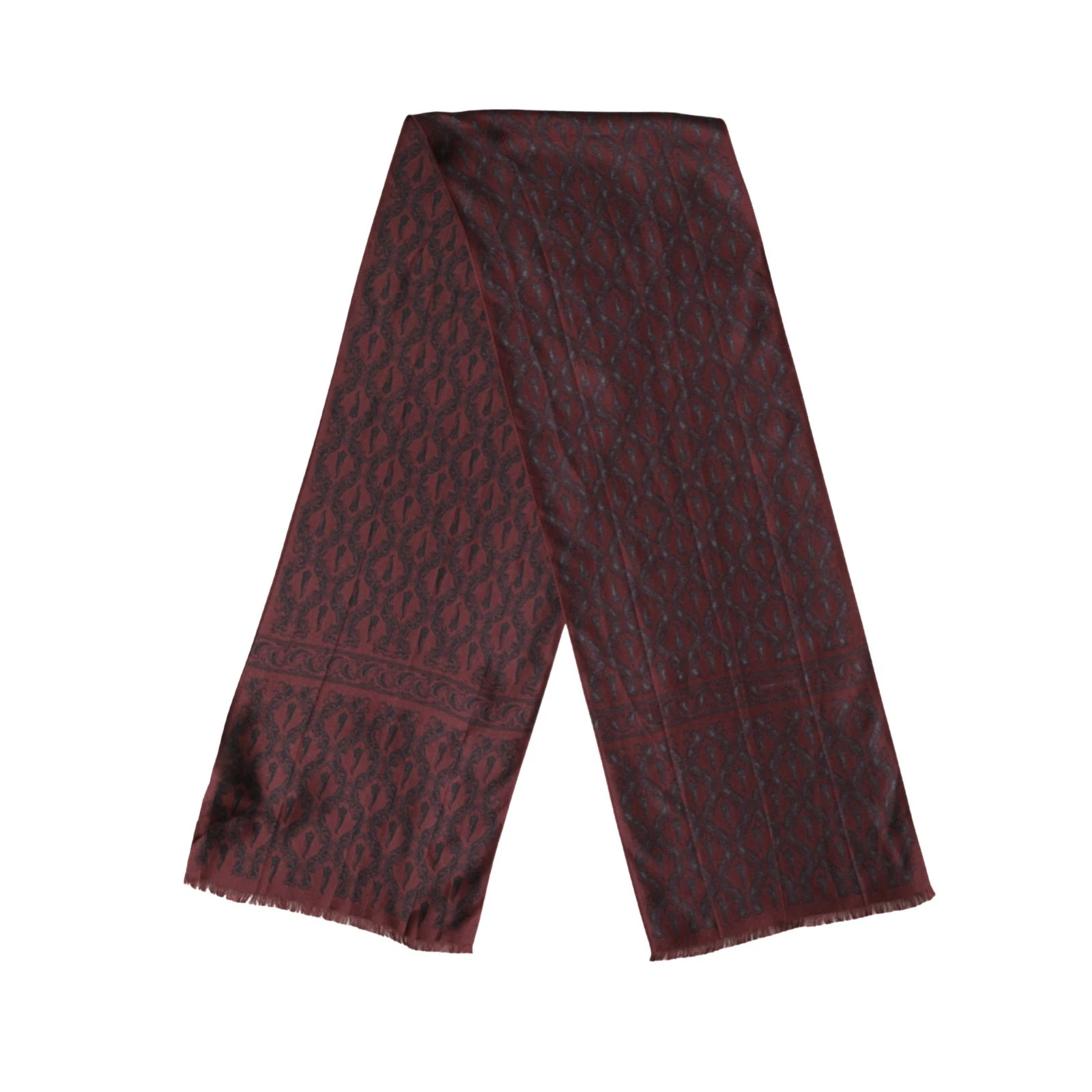 DOLCE & GABBANA Scarf Burgundy Black Silk Paisley Foulard 135cm X 22cm RRP $250