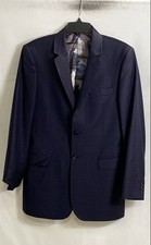 Ted Baker Men's Navy Blue Textured Two Button Blazer Sport Coat Printed Lining