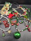VTG Christmas Jewelry Lot w/ Red Poinsettia Earrings, Necklaces & Holiday Charms — photo 2