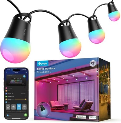 Govee 96Ft Smart Outdoor String Lights, RGBIC, App & Alexa Control, IP65 Waterpr