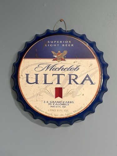 Michelob Ultra Light Beer Bottle Cap Sign Bar Decor Man Cave
