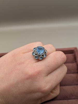 Babyblauer Vintage Cocktailring verstellbar Emmons USA Modeschmuck
