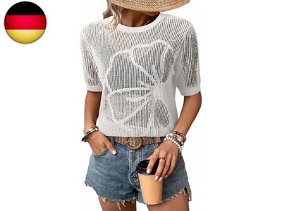 Dokotoo Damen Pullover Rundhals Kurzarm Häkeltop Frühling Sommer Lechit S