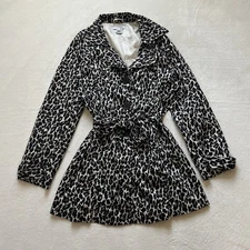Women’s 90s Goth Black & Grey Leopard Print Trench Coat Luii Size L/XL