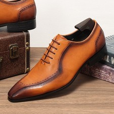 Mens Real Leather Pointed Toe Lace Up Formal Dress Wedding Business Oxford Shoes