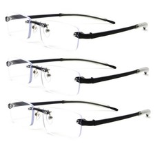 3 Pack Reading Glasses Men Women Rimless TR90 Reader  0.50 4.00 diopter Black