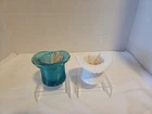 Vintage 2 Top Hat Toothpick Holders 1 Avon Aqua Blue Swirl 1 Milk Glass Fenton?