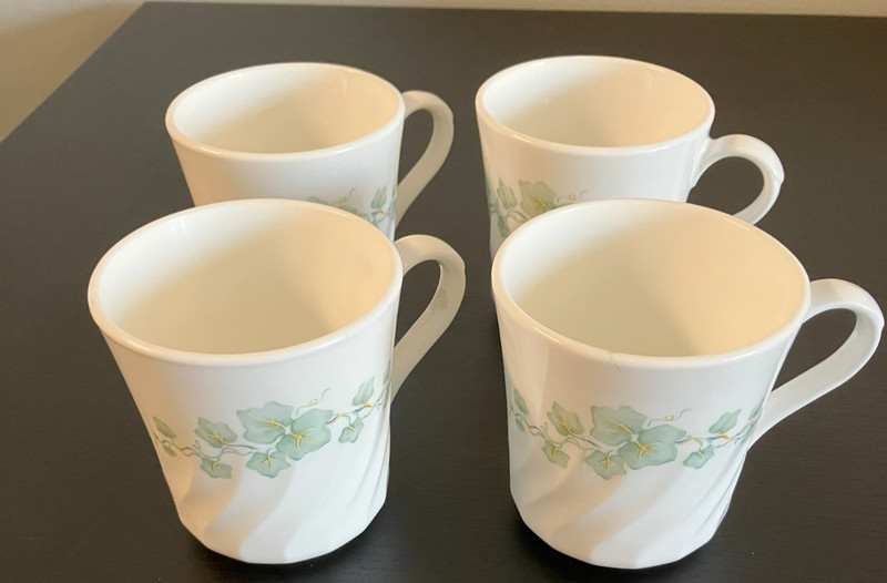 Vintage Corning Ware Corelle Callaway Ivy Scalloped Coffee Tea Cups Set Of 4