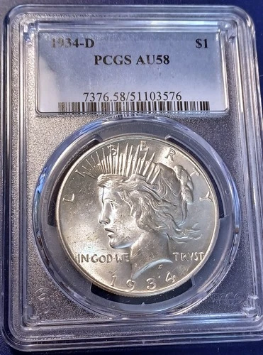 1934-D PCGS AU58 U.S. Peace Dollar