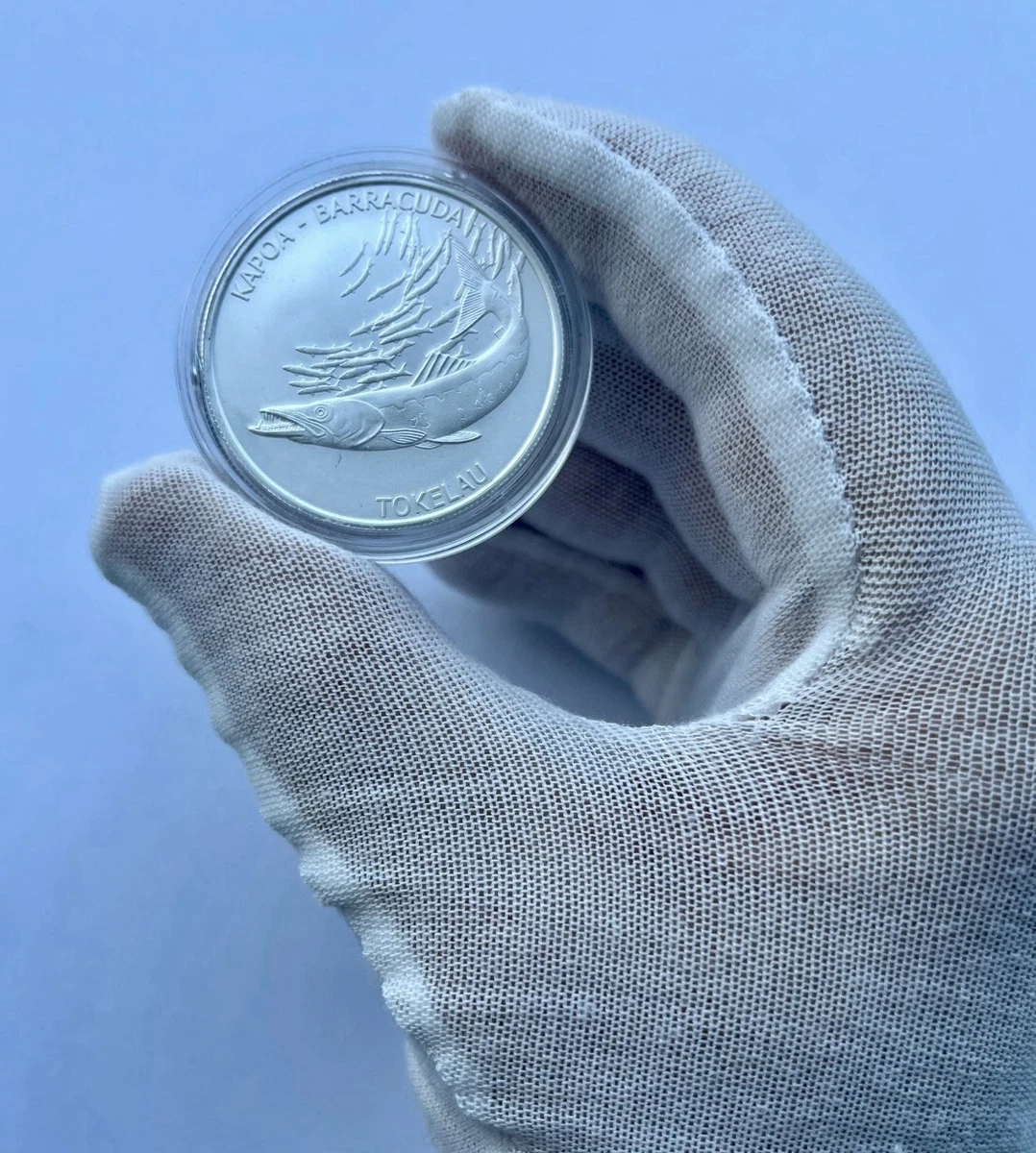 🪙Tokelau 2017 1 oz Plata .999–Kapoa Barracuda–Serie Ocean Life-S/C BU-Cápsula