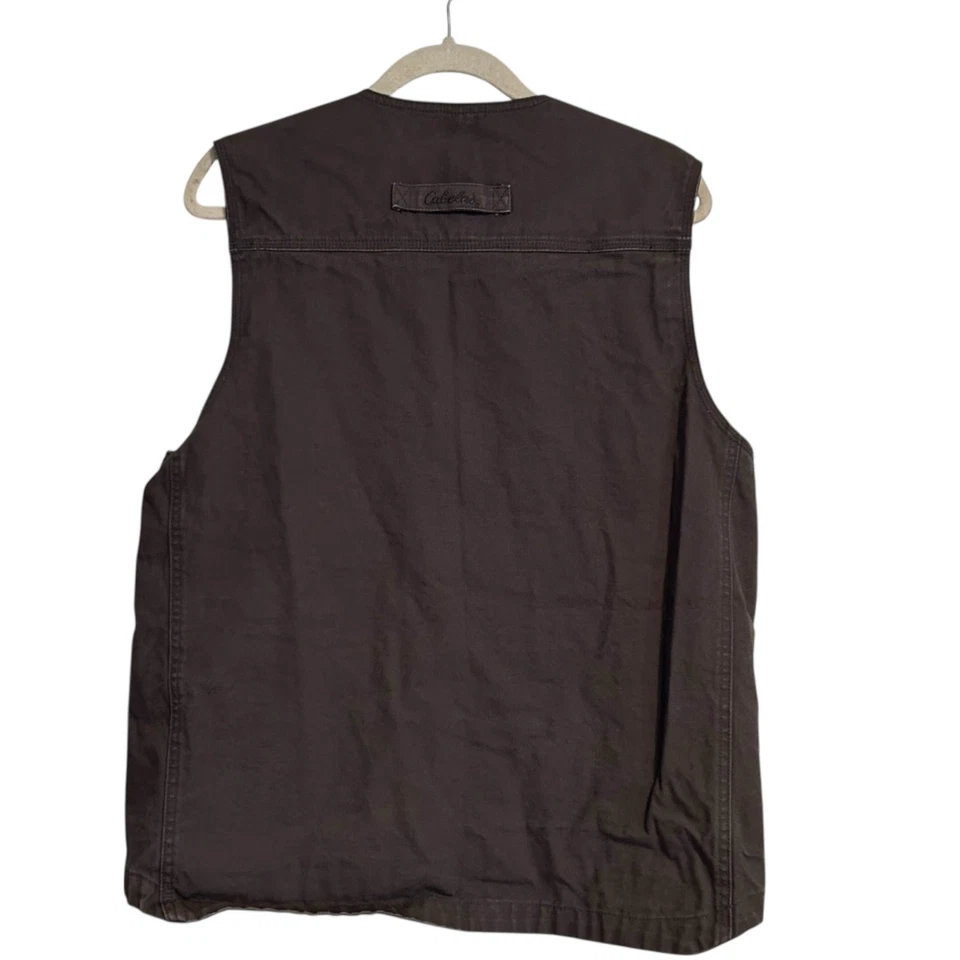 Cabelas Green Utility Vest Mens Sz Large Cotton Canvas Fishing Hunting Zip Up  - Image 2 of 4