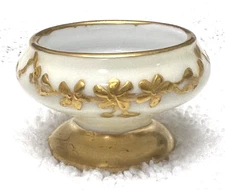 Vintage Hand Painted GOLD Floral Open Salt Dip Pedestal Bowl Signed 1 3/4" W 1 T