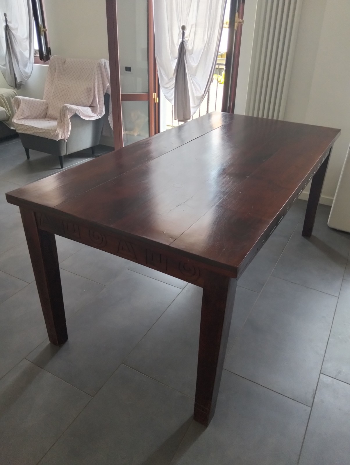 Tavolo da pranzo rettangolare legno massiccio marrone 180x90 estensibile