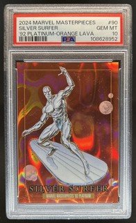 2024 Marvel Masterpieces '92 Platinum Silver Surfer Orange Lava #/25 PSA 10