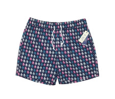 Original Penguin L108557 Mens Navy Printed Elasticized Waist Swim Trunks Size L