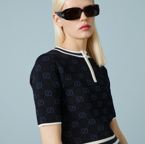 NWT GUCCI  Navy/White GG Stretch Jacquard Sweater Size S